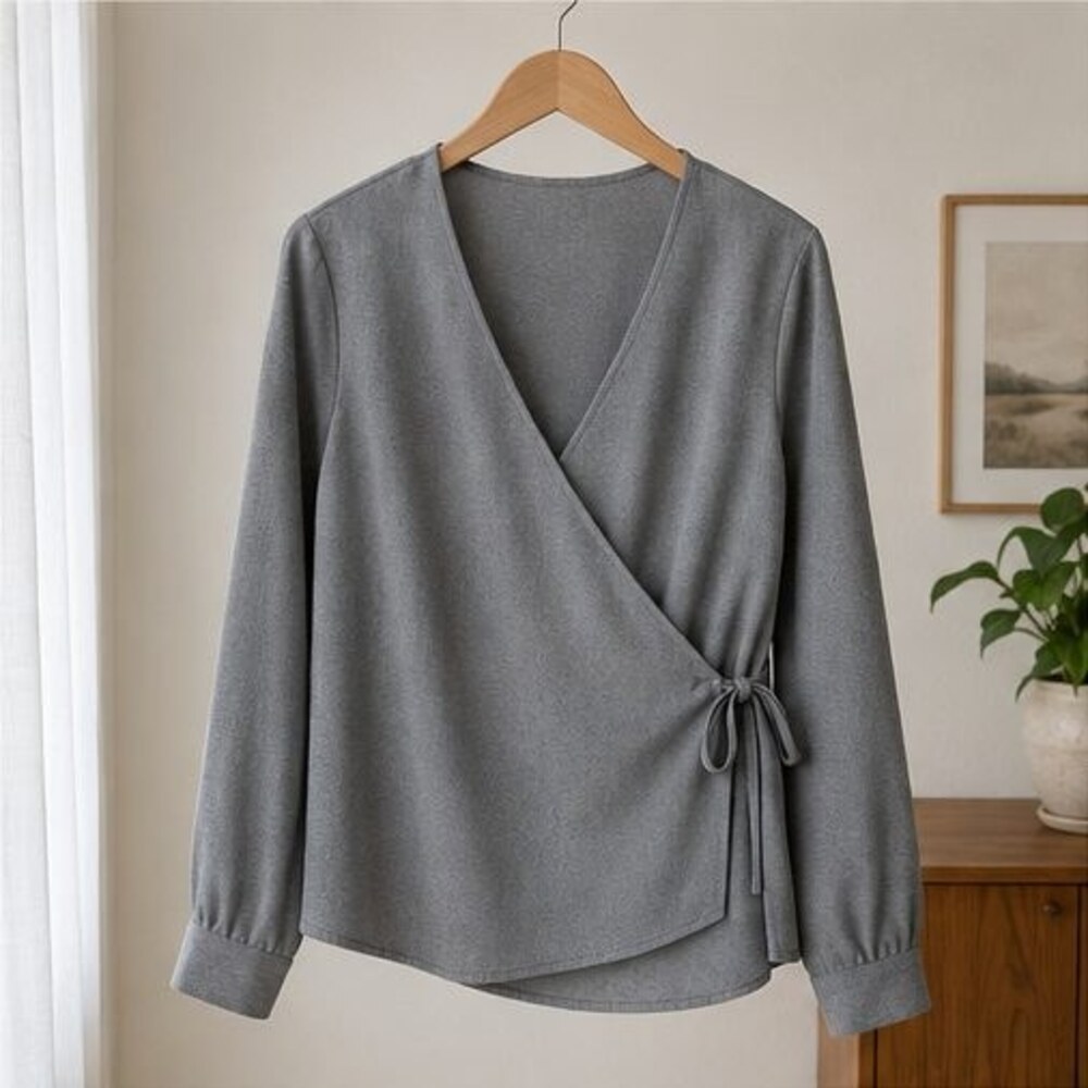 Gray Wrap Front Blouse